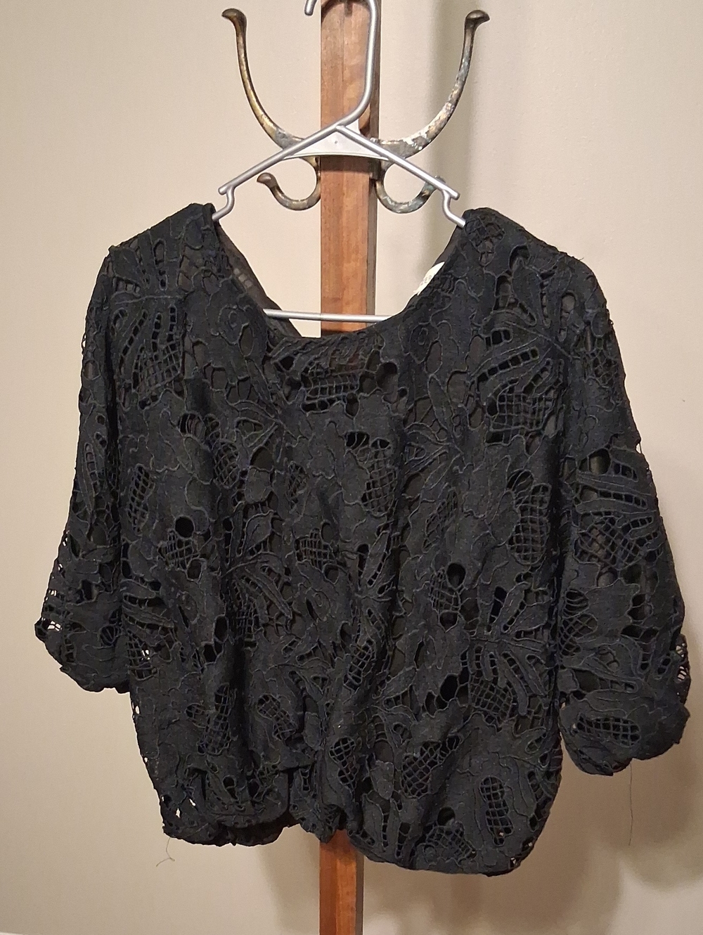 Velzera Black Floral Crochet Lace Blouse
